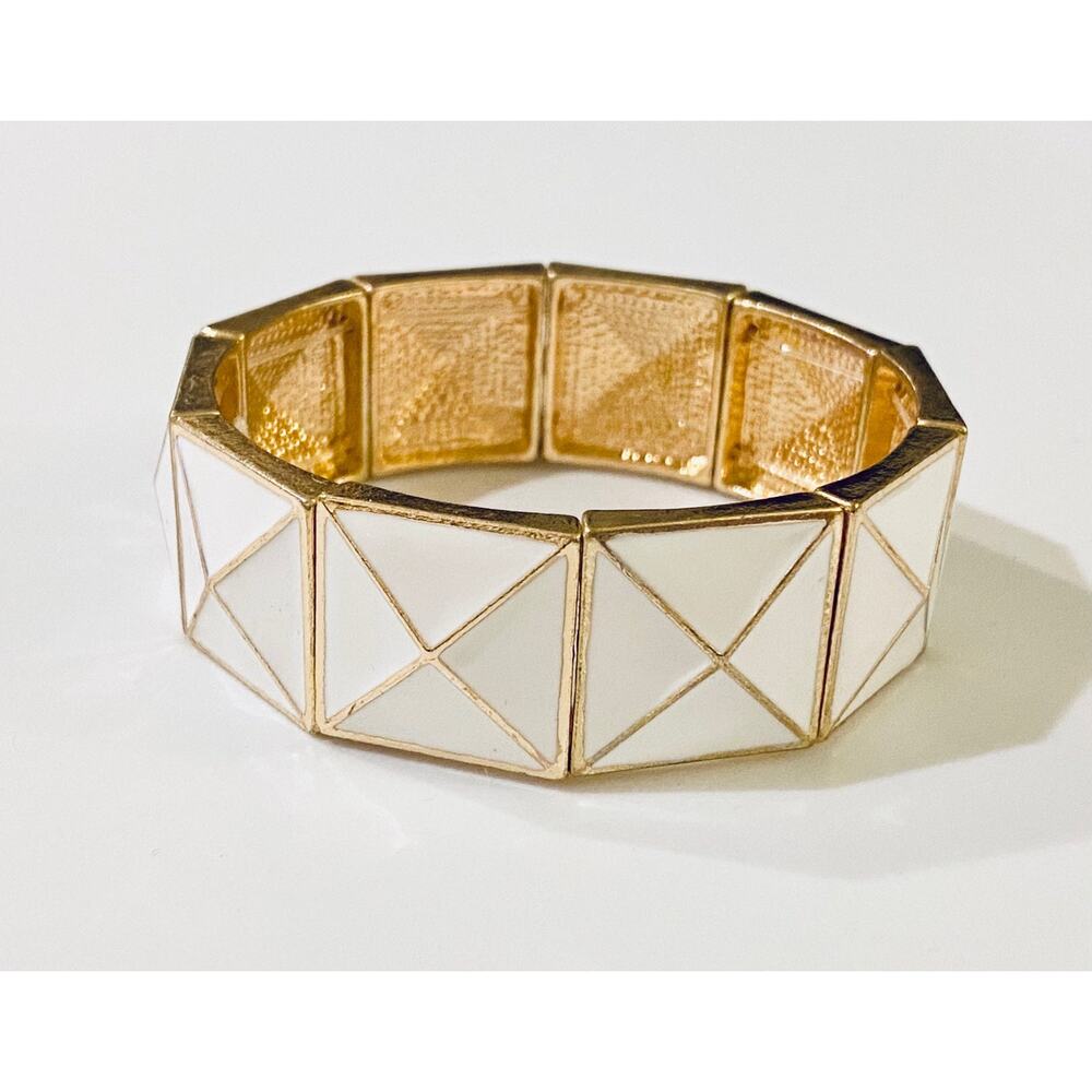 White Enamel and Gold Stretch Bracelet